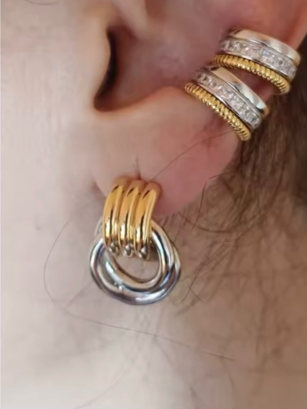 NEW Doorknocker Earrings Two-Tone Gold Silver AU19 - Picture 5 of 5